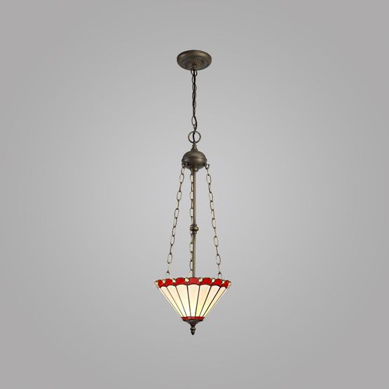Una 3 Light Uplighter Pendant E27 With 30cm Tiffany Shade, Red/Cream/Crystal/Aged Antique Brass