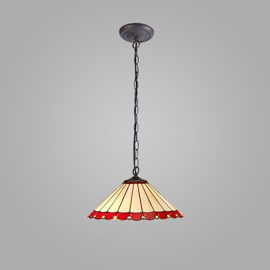 Una 1 Light Downlighter Pendant E27 With 40cm Tiffany Shade, Red/Cream/Crystal/Aged Antique Brass