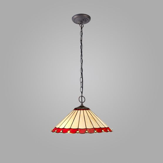Una 2 Light Downlighter Pendant E27 With 40cm Tiffany Shade, Red/Cream/Crystal/Aged Antique Brass