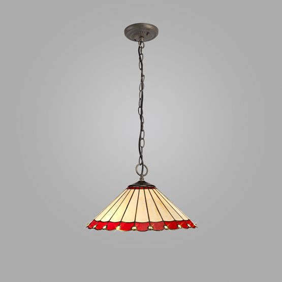 Una 3 Light Downlighter Pendant E27 With 40cm Tiffany Shade, Red/Cream/Crystal/Aged Antique Brass