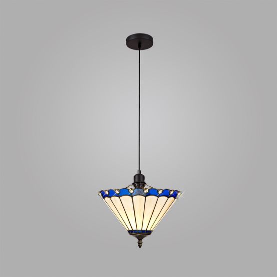 Una 1 Light Uplighter Pendant E27 With 30cm Tiffany Shade, Blue/Cream/Crystal/Black