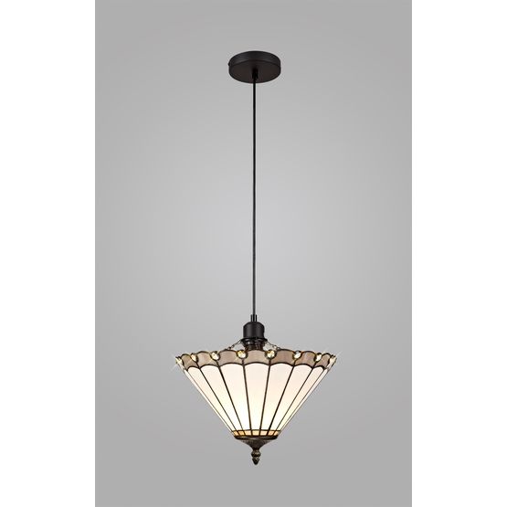 Una 1 Light Uplighter Pendant E27 With 30cm Tiffany Shade, Grey/Cream/Crystal/Black