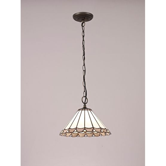 Una 1 Light Downlighter Pendant E27 With 30cm Tiffany Shade, Grey/Cream/Crystal/Aged Antique Brass