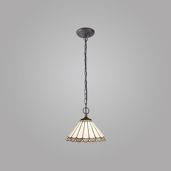 Una 2 Light Downlighter Pendant E27 With 30cm Tiffany Shade, Grey/Cream/Crystal/Aged Antique Brass