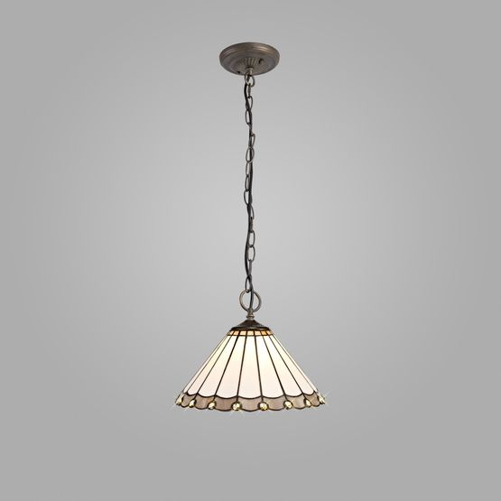 Una 3 Light Downlighter Pendant E27 With 30cm Tiffany Shade, Grey/Cream/Crystal/Aged Antique Brass
