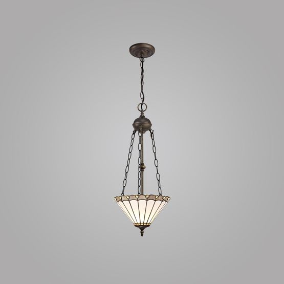 Una 2 Light Uplighter Pendant E27 With 30cm Tiffany Shade, Grey/Cream/Crystal/Aged Antique Brass
