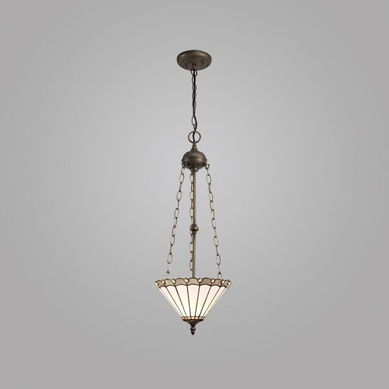 Una 3 Light Uplighter Pendant E27 With 30cm Tiffany Shade, Grey/Cream/Crystal/Aged Antique Brass
