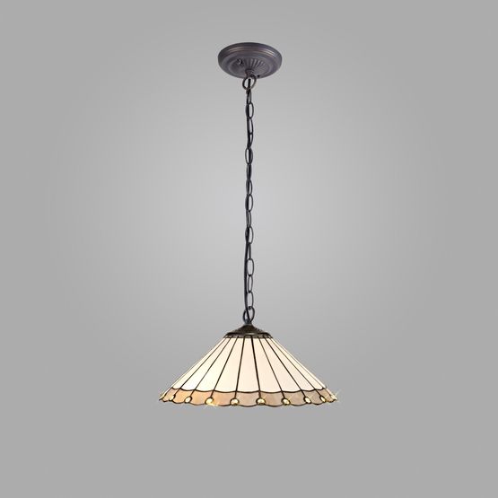 Una 1 Light Downlighter Pendant E27 With 40cm Tiffany Shade, Grey/Cream/Crystal/Aged Antique Brass