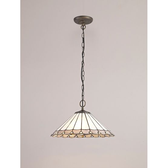 Una 3 Light Downlighter Pendant E27 With 40cm Tiffany Shade, Grey/Cream/Crystal/Aged Antique Brass