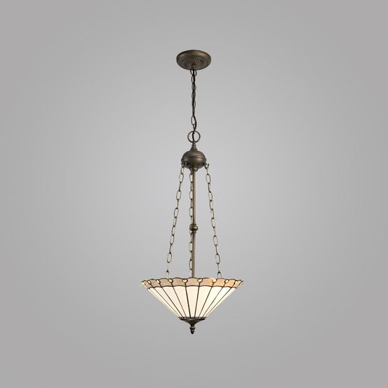 Una 3 Light Uplighter Pendant E27 With 40cm Tiffany Shade, Grey/Cream/Crystal/Aged Antique Brass