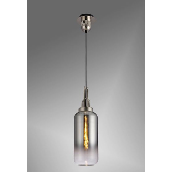 Angela 1 Light Pendant E27 With 16cm Cylinder Glass, Polished Nickel/Matt Black/Smoked/Clear