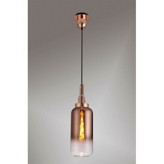 Angela 1 Light Pendant E27 With 16cm Cylinder Glass, Copper/Matt Black/Clear