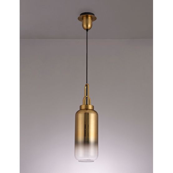 Angela 1 Light Pendant E27 With 16cm Cylinder Glass, Brass Gold/Matt Black/Clear