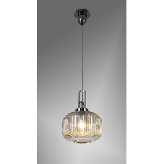 Angela 1 Light Pumpkin Ribbed Glass Pendant in Champagne Black Chrome/Matt Black
