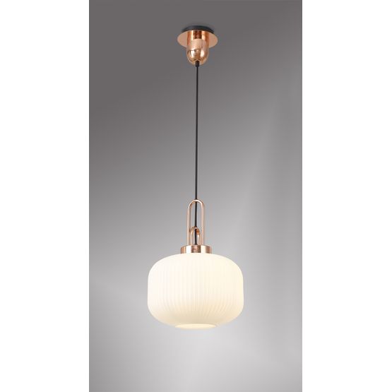 Angela 1 Light Pendant E27 30cm Pumpkin Shaped Ribbed Glass, Champagne Black/Aged Pewter