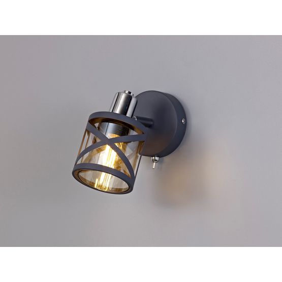 Naomi 1 Light Switched Spotlight E14, Matt Grey/Polished Chrome/Cognac