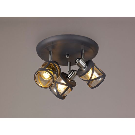 Naomi Matt Grey/Polished Chrome/Cognac Spotlight Round Light (3 E14)