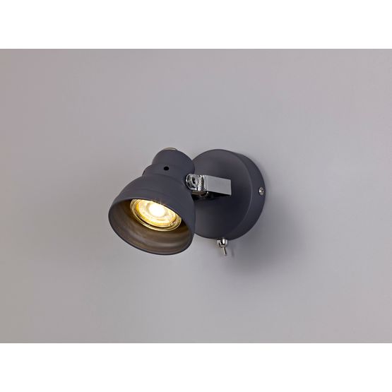 Tatum Adjustable Switched Spotlight, 1 x GU10 (Max 10W LED), Matt Grey/Polished Chrome