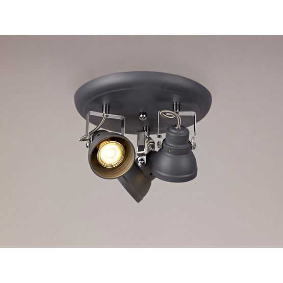 Tatum Adjustable Round Spotlight, 3 x GU10 (Max 10W LED), Matt Grey/Polished Chrome