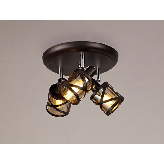 Naomi 3 Light Round Spotlight E14, Oiled Bronze/Polished Chrome/Amber