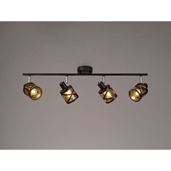 Naomi 4 Light Linear Bar Spotlight E14, Oiled Bronze/Polished Chrome/Amber