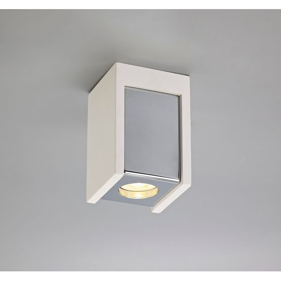 Ivy 1 Light Square Ceiling GU10, White Paintable Gypsum With Polished Chrome Cover