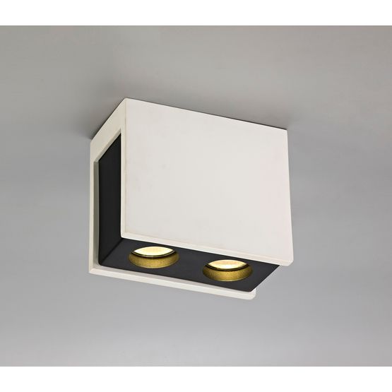 Ivy 2 Light Rectangular Ceiling GU10, White Paintable Gypsum With Matt Black Cover