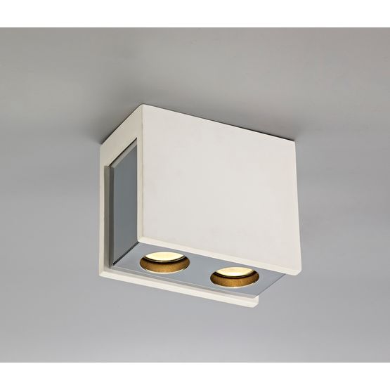 Ivy 2 Light Rectangular Ceiling GU10, White Paintable Gypsum With Polished Chrome Cover