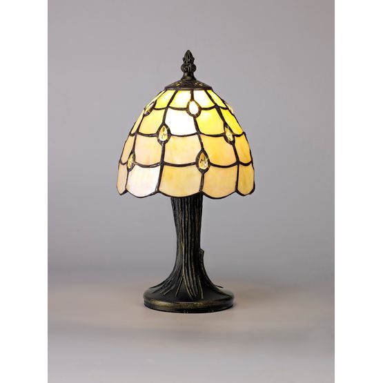 Camillie Tiffany Table Lamp, 1 x E14, Black/Gold, Beige/Clear Crystal Shade