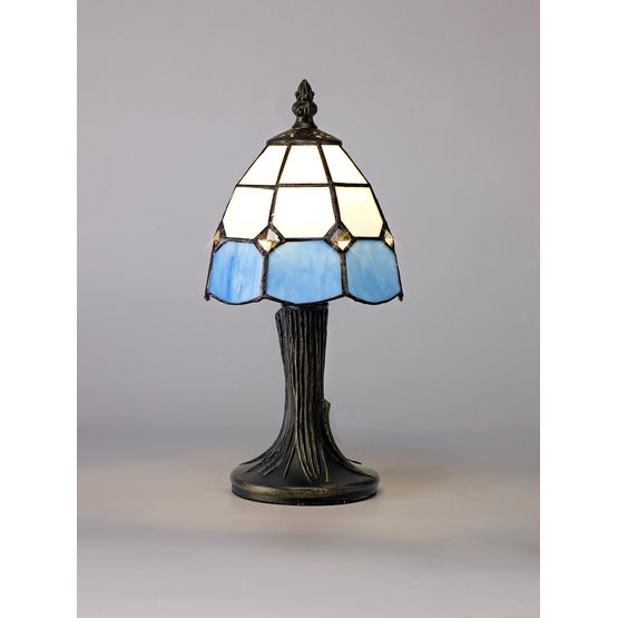 Oona Tiffany Table Lamp, 1 x E14, White/Blue/Clear Crystal Shade