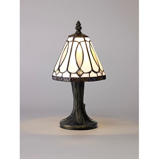 Cora Tiffany Table Lamp, 1 x E14, White/Grey/Clear Crystal Shade