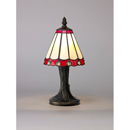 Una Tiffany Table Lamp, 1 x E14, Cream/Red/Clear Crystal Shade