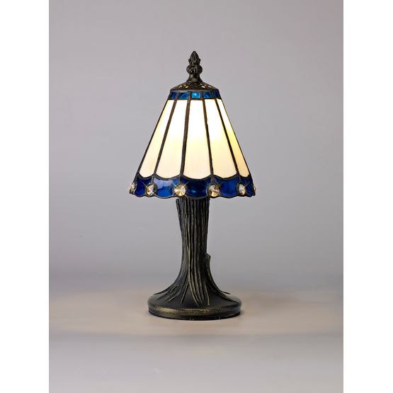 Una Tiffany Table Lamp, 1 x E14, Cream/Blue/Clear Crystal Shade