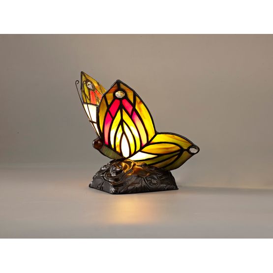 Mandy Tiffany  Black Base With Green/Red Glass With Clear Crystal Butterfly Table Lamp (1 x E14)