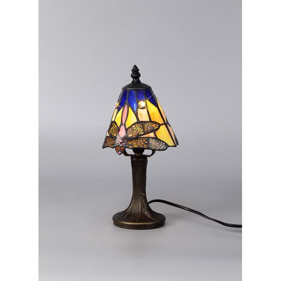 Haze Tiffany Table Lamp, 1 x E14, Black/Gold, Blue/Orange/Crystal Shade