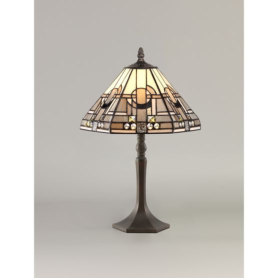 Areta 1 Light Octagonal Table Lamp E27 With 30cm Tiffany Shade, Antique Brass