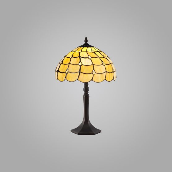 Camillie 1 Light Octagonal Table Lamp E27 With 30cm Tiffany Shade, Beige/Clear Crystal/Aged Antique Brass