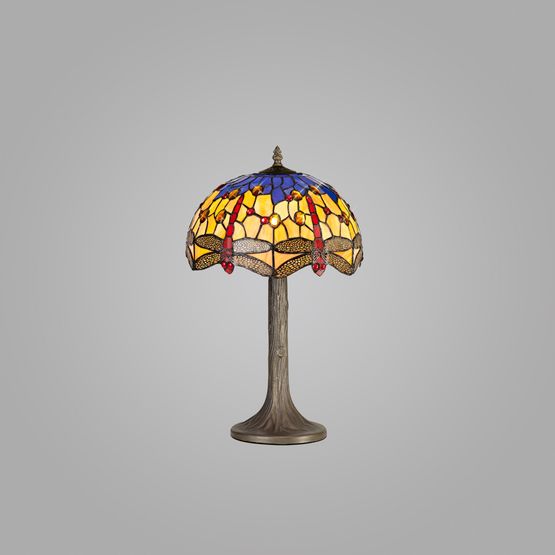 Haze 1 Light Tree Like Table Lamp E27 With 30cm Tiffany Shade, Blue/Orange/Crystal/Aged Antique Brass