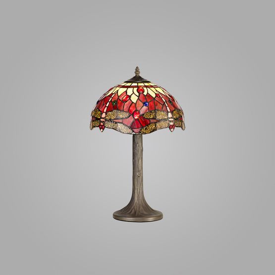 Haze 1 Light Tree Like Table Lamp E27 With 30cm Tiffany Shade, Purple/Pink/Crystal/Aged Antique Brass