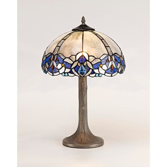Orella 1 Light Tree Like Table Lamp E27 With 30cm Tiffany Shade, Blue/Clear Crystal/Aged Antique Brass