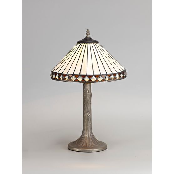 Teresa 1 Light Tree Like Table Lamp E27 With 30cm Tiffany Shade, Amber/Cream/Crystal/Aged Antique Brass