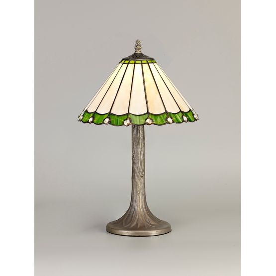 Una 1 Light Tree Like Table Lamp E27 With 30cm Tiffany Shade, Green/Cream/Crystal/Aged Antique Brass