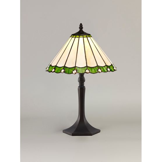 Una 1 Light Octagonal Table Lamp E27 With 30cm Tiffany Shade, Green/Cream/Crystal/Aged Antique Brass