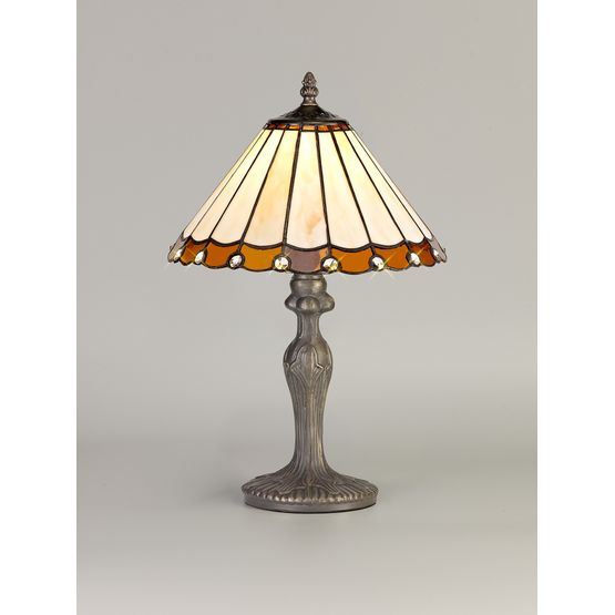 Una 1 Light Curved Table Lamp E27 With 30cm Tiffany Shade, Amber/Cream/Crystal/Aged Antique Brass