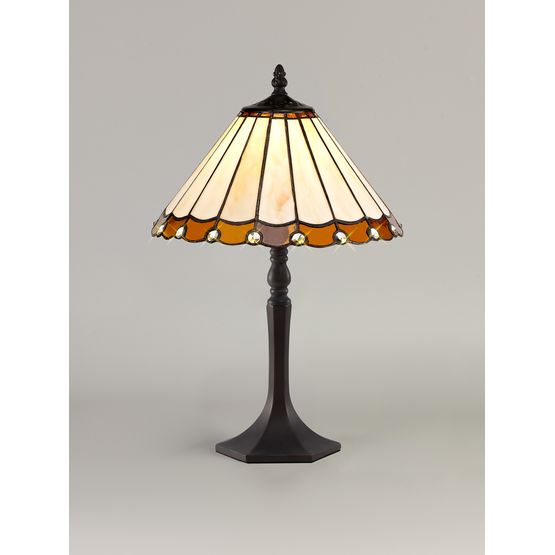 Una 1 Light Octagonal Table Lamp E27 With 30cm Tiffany Shade, Amber/Cream/Crystal/Aged Antique Brass
