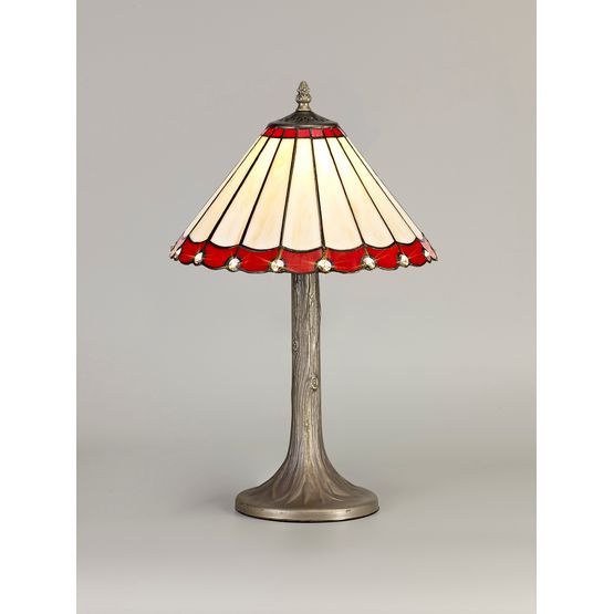 Una 1 Light Tree Like Table Lamp E27 With 30cm Tiffany Shade, Red/Cream/Crystal/Aged Antique Brass