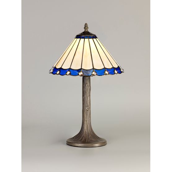 Una 1 Light Tree Like Table Lamp E27 With 30cm Tiffany Shade, Blue/Cream/Crystal/Aged Antique Brass