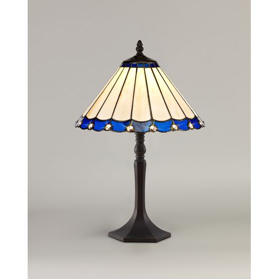 Una 1 Light Octagonal Blue/Cream/Crystal/ Aged Antique Brass Tiffany Shade Table Lamp