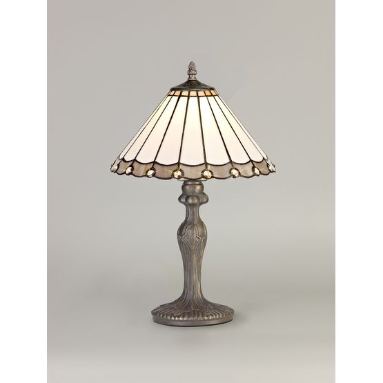 Una 1 Light Curved Table Lamp E27 With 30cm Tiffany Shade, Grey/Cream/Crystal/Aged Antique Brass