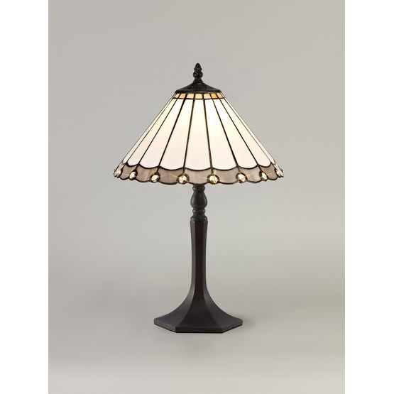 Una 1 Light Octagonal Table Lamp E27 With 30cm Tiffany Shade, Grey/Cream/Crystal/Aged Antique Brass